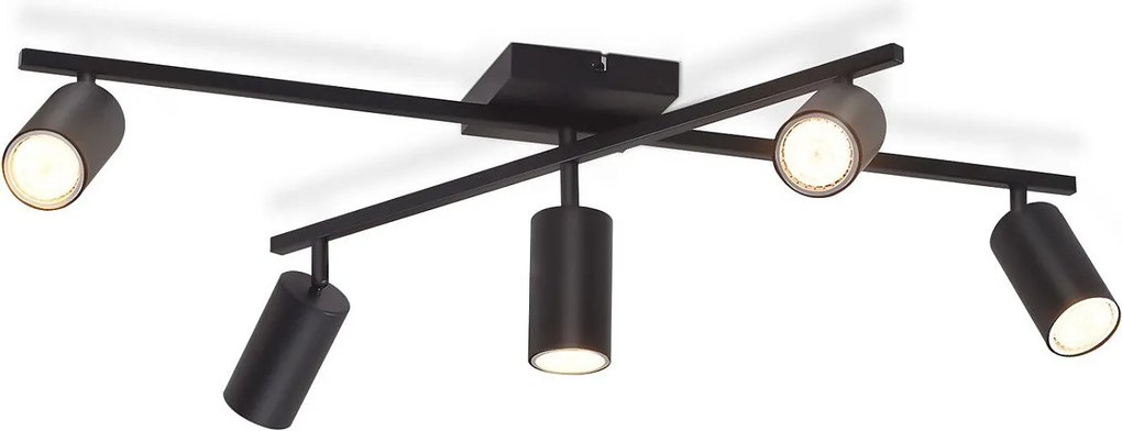 NETTLIFE Czarny reflektor sufitowy, 5-punktowa lampa sufitowa GU10, nowoczesna lampa do salonu, kuchni, sypialni