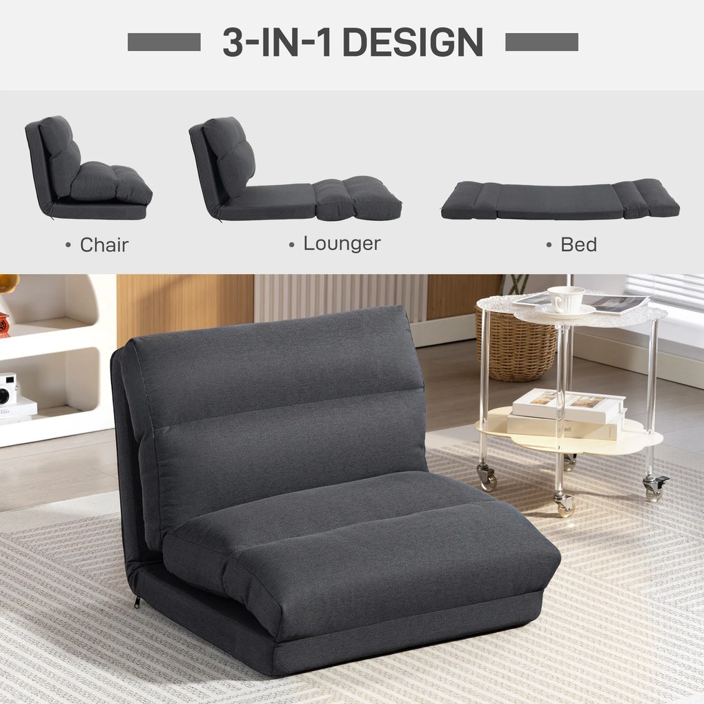 HOMCOM Pufa z funkcją łóżka, odchylane oparcie, składana, do 120kg, 70 x 72 x 56 cm, Ciemnoszary | Aosom PL