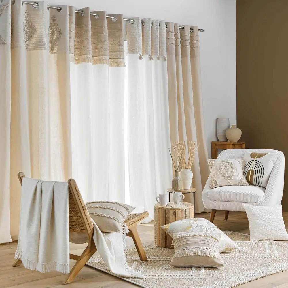 Biało-beżowa zasłona z mieszanki bawełny 140x240 cm Milano – douceur d'intérieur