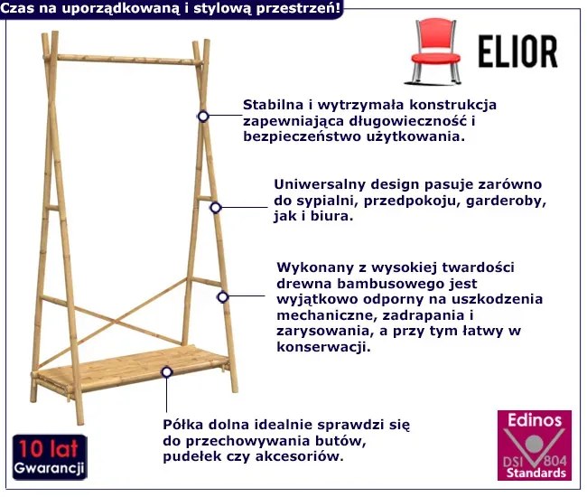 Stylowy na ubrania wieszak z półką C2-P10