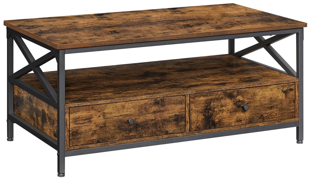 Stolik kawowy TAYLOR 100x55 cm z szufladami, rustykalny brązowy