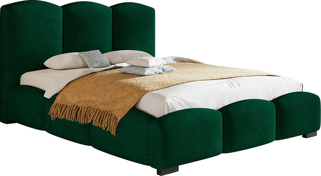 Łóżko dwuosobowe 180x200 Roma z pojemnikiem - łóżko tapicerowane, stelaż metalowy, welur - zielony (Kronos 19)
