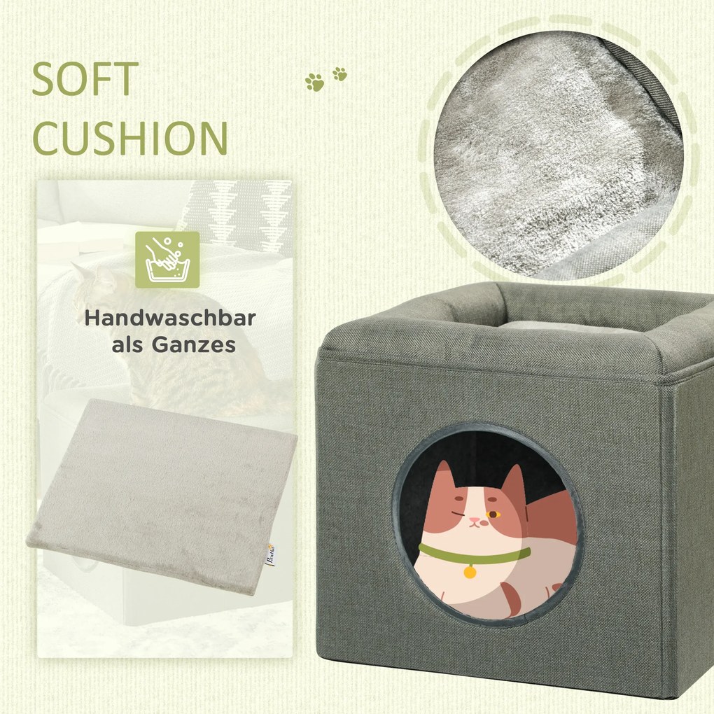 PawHut Jaskinia dla Kotów 2 Poziomy Łóżko z Poduszką Zielony | Aosom PL