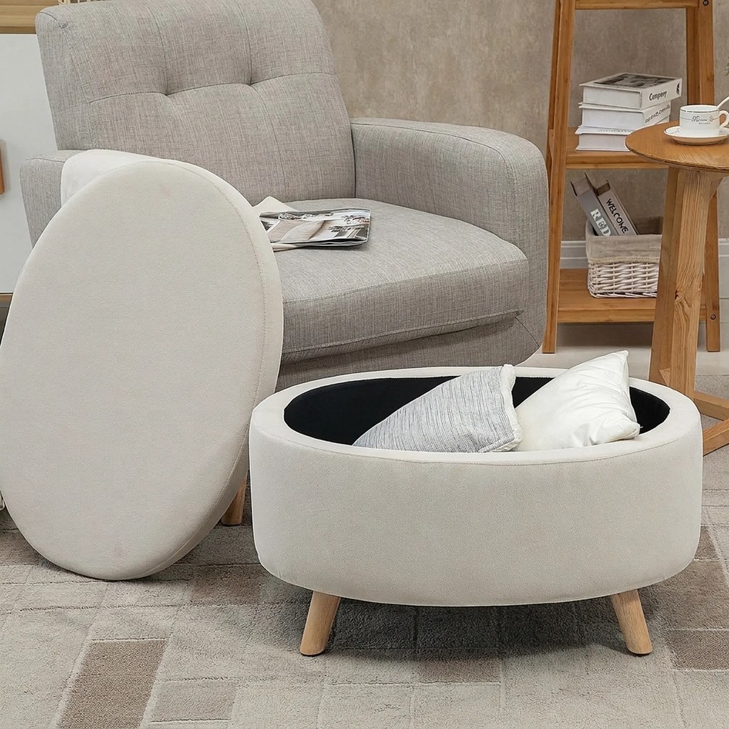 HOMCOM Ławka z miejscem do przechowywania, Hoker, owalny kształt, wygląd aksamitu, do 80 kg, 71 x 51,5 x 42 cm, Beżowy