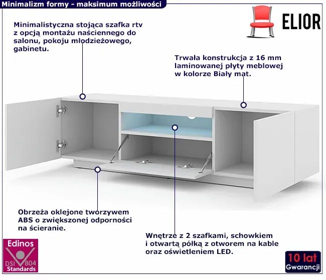 Szafka rtv stojąca lub wisząca biały mat - Talmis 3X
