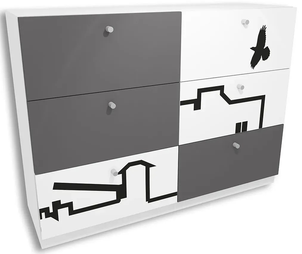 Biało-grafitowa komoda młodzieżowa z szufladami H3-K85