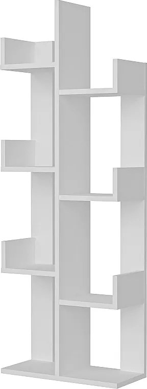 Nowoczesny biały regał na książki, wysokość 137 cm, szerokość 50 cm, głębokość 22 cm | Płyta wiórowa pokryta melaminą w 100%, grubość 18 mm