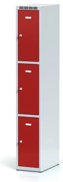 Alfa 3 Szafka skrytkowa S6, 3 schowki, 1800 x 300 x 500 mm, zamek obrotowy, drzwi czerwone