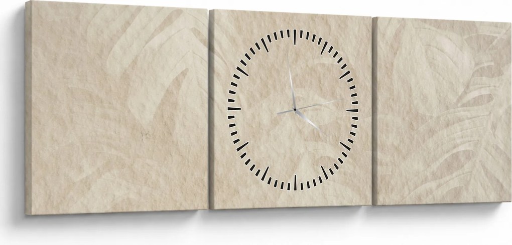 Obraz - Liście w teksturze (z zegarem) (90x30 cm)