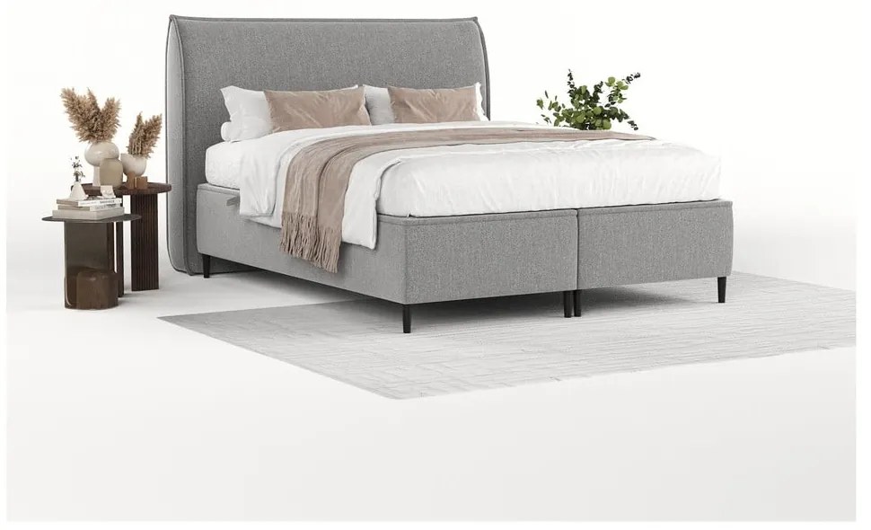 Jasnoszare tapicerowane łóżko dwuosobowe ze schowkiem 160x200 cm Draco – Maison de Rêve