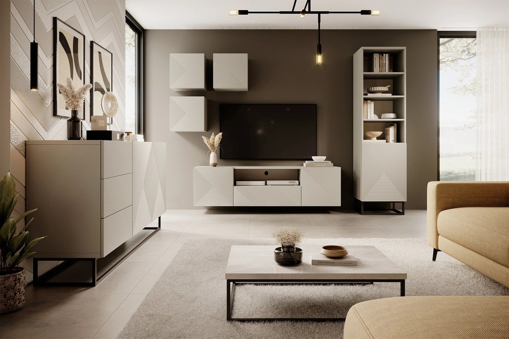 Szafka RTV Asha 167 cm wisząca z szufladą i wnęką - kaszmir