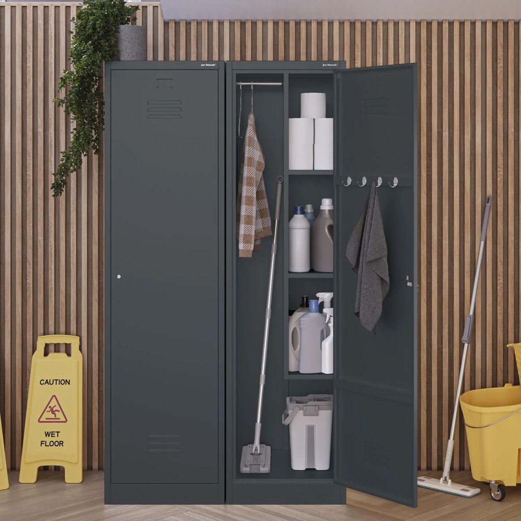 Metalowa szafa gospodarcza AGNES, 500 x 1850 x 500 mm, antracyt