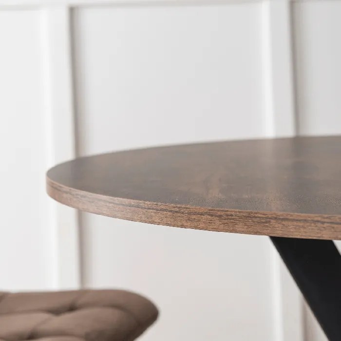 Stół Okrągły LAUREN 90 cm Dąb Rustykalny/Czarny Loft Nowoczesny
