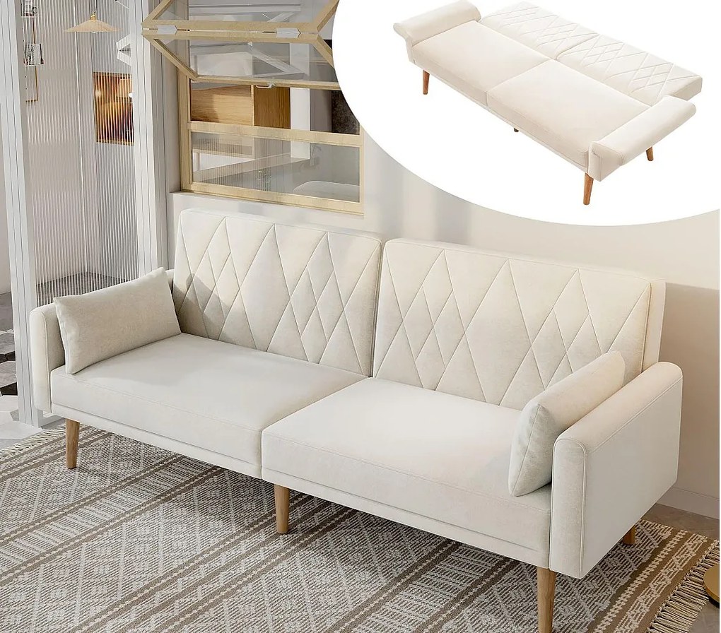 Kanapa dwuosobowa 180x75x82 cm - Regulowane oparcie - Welur - Beżowy