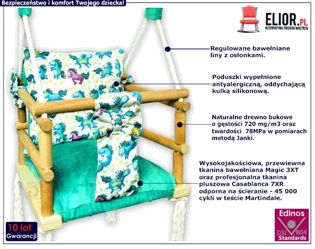 Drewniana huśtawka rosnąca dla dzieci w jednorożce - Raxan