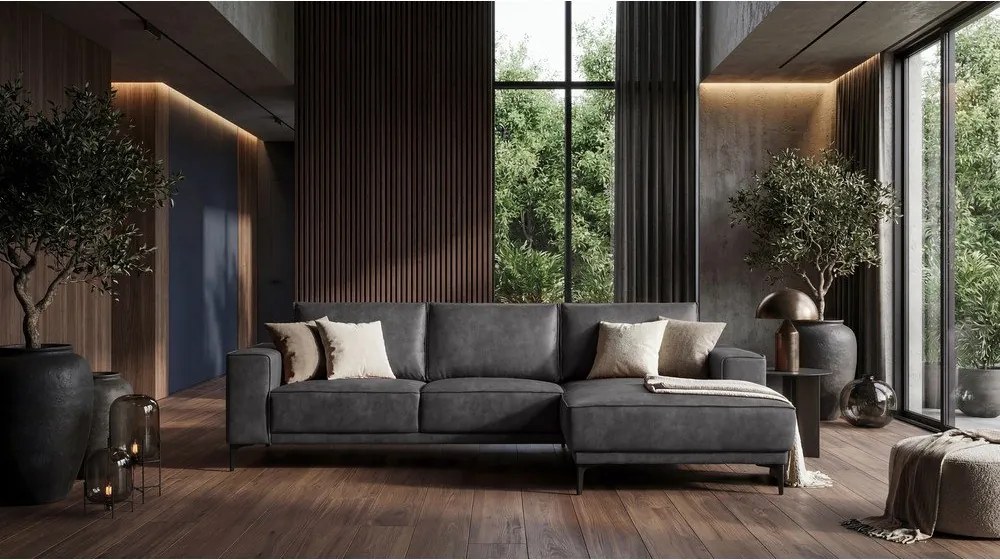 Antracytowy narożnik z imitacji skóry (prawostronny) Copenhagen – Scandic