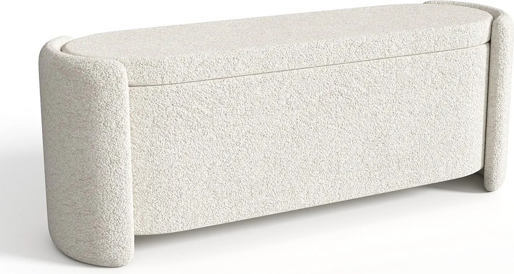 Ławka ze skrzynią  - tkanina z bukli  - Złamana biel - FUNOMI