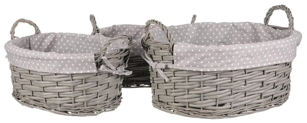 Zestaw koszy wiklinowych z tkaniną Szara kropka, 3 szt., 3 rozmiary, 39 x 22 x 31 cm
