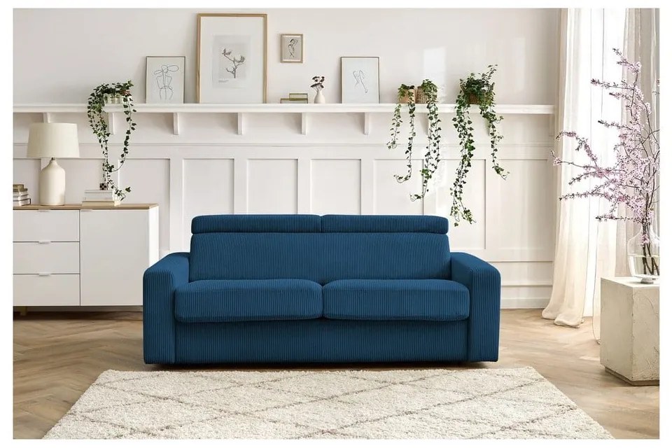 Ciemnoniebieska sztruksowa rozkładana sofa 215 cm Monaco – Bobochic Paris