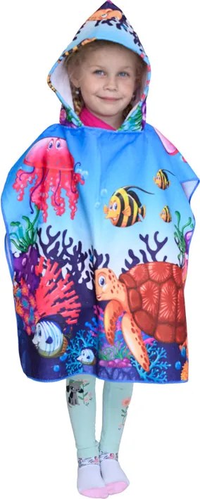 Poncho dziecięce ŻÓŁW I RYBKI niebieskie 60 x 90 cm Rozmiar: 60 x 90 cm