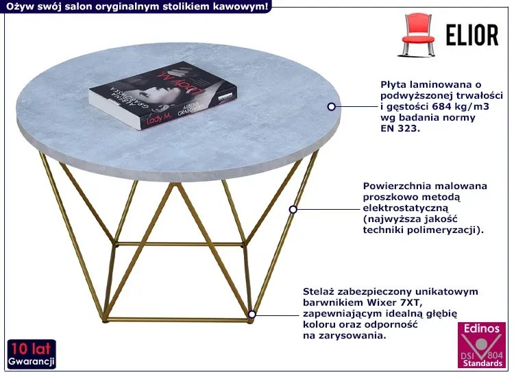 Okrągły stolik kawowy ze złotym stelażem beton - Tympa 3X