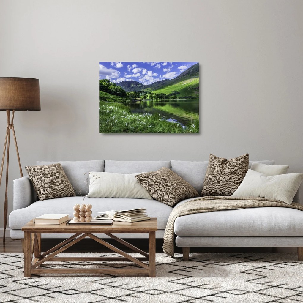 Obraz na szkle - Krajobraz z jeziorem (70x50 cm)