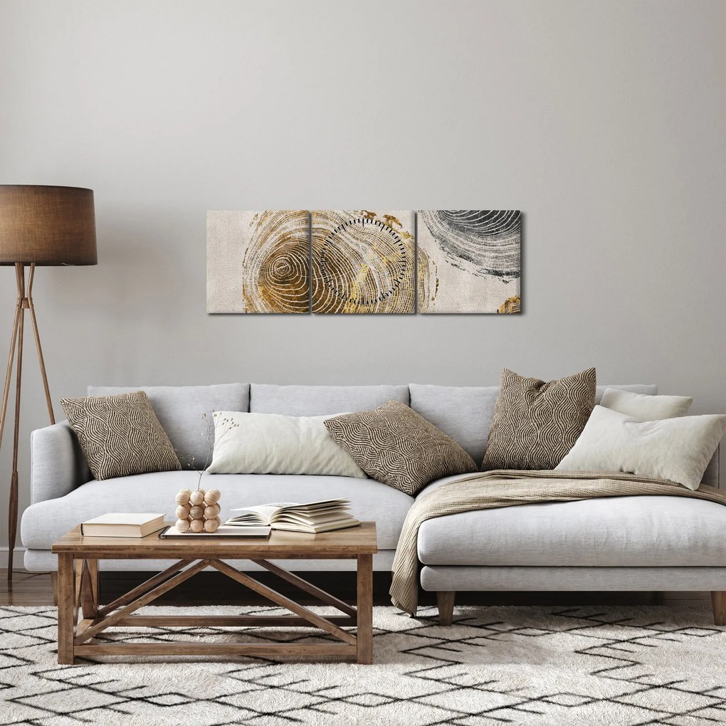 Obraz - Abstrakcja pnia (z zegarem) (90x30 cm)