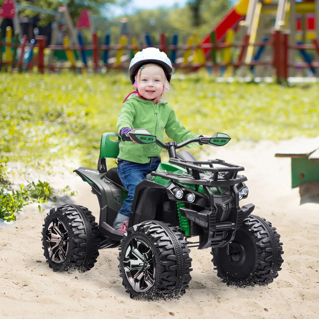 HOMCOM Quad elektryczny dla dzieci, z światłami i portem muzycznym, 3-8 km/h, dla 3-5 latków, Zielony
