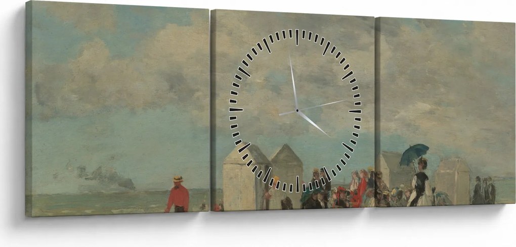 Obraz - Eugène Boudin, Beach Scene, reprodukcje (z zegarem) (90x30 cm)