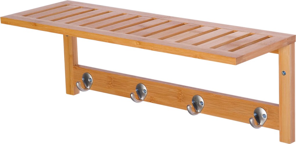 HOMCOM Wieszak ścienny z haczykami, montaż ścienny oszczędzający miejsce, nośność 5 kg, 50 x 16 x 17,5 cm drewno naturalne