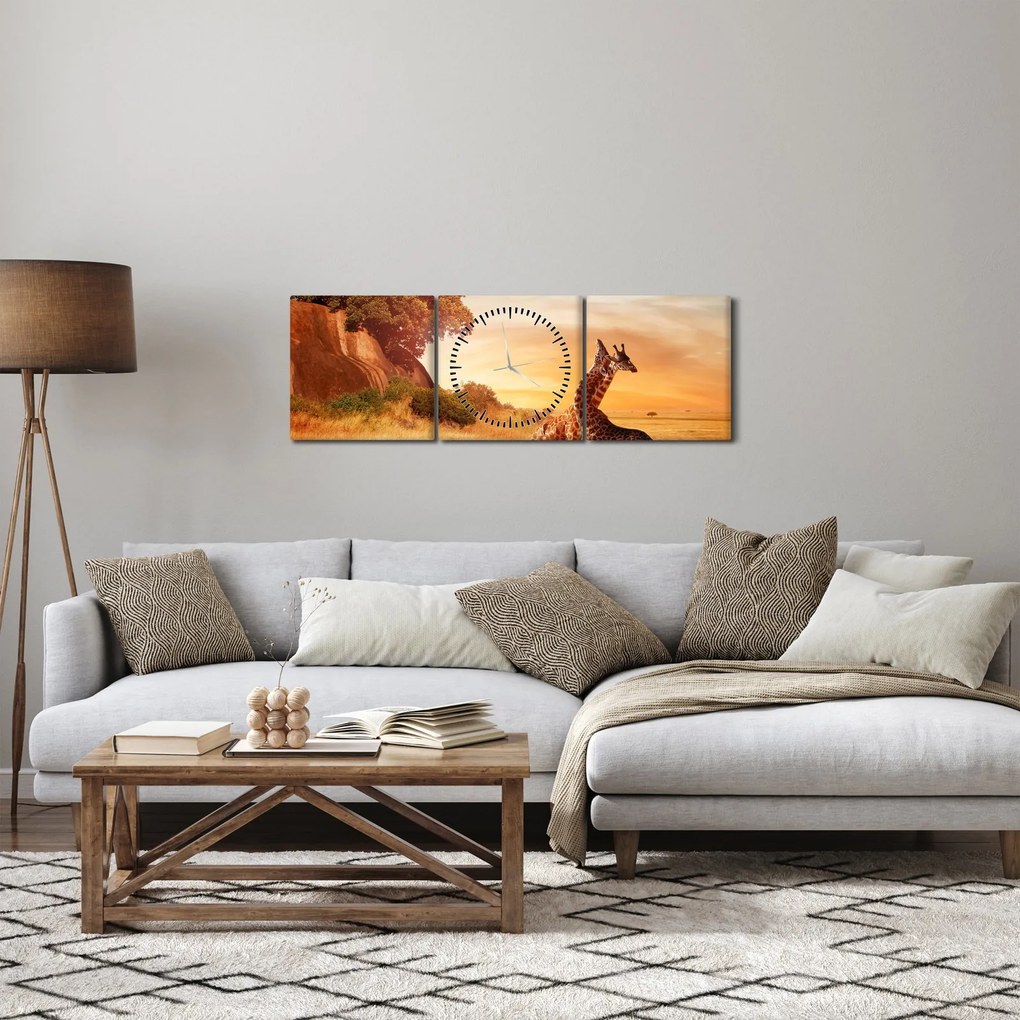 Obraz - Żyrafy w Afryce (z zegarem) (90x30 cm)