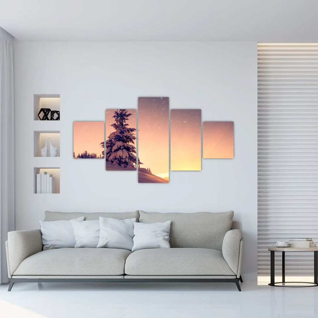 Obraz ośnieżonego drzewa na łące (125x70 cm)