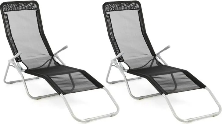 Zestaw ogrodowy 2 x leżak z czarną tkaniną - składany
