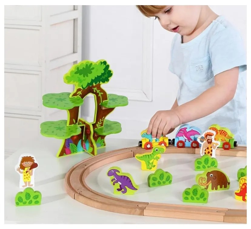 Tooky toy drewniana magnetyczna kolejka dinozaury + figurki