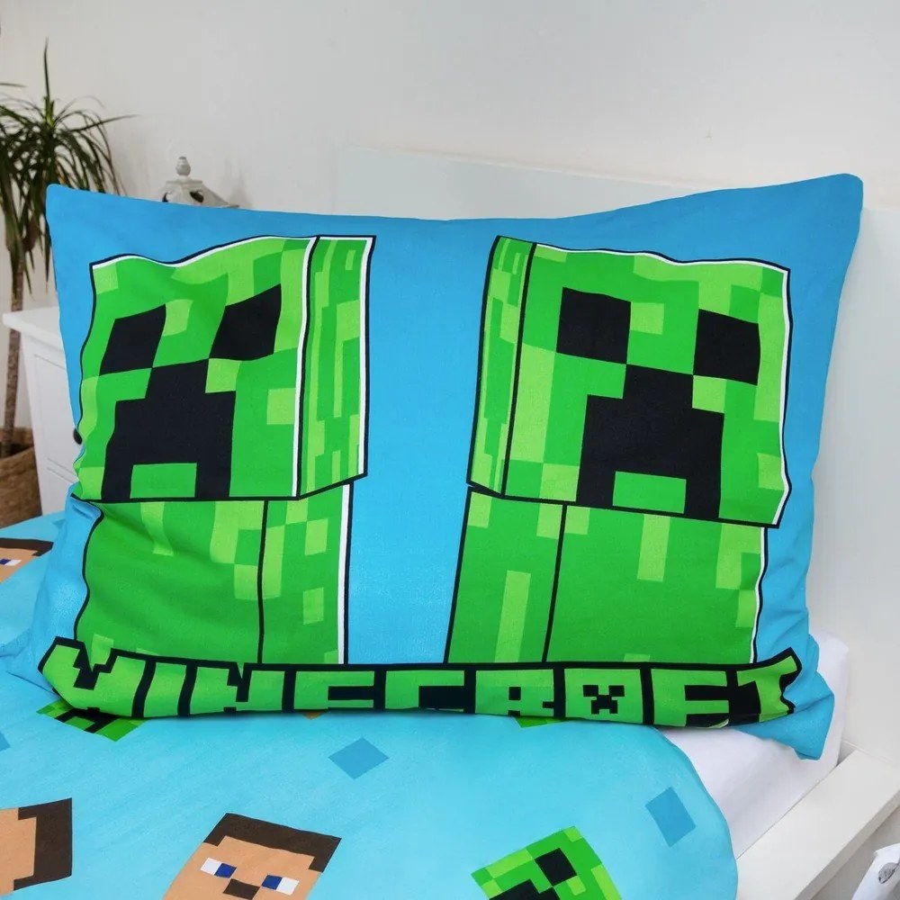 Bawełniana fluorescencyjna pościel dziecięca jednoosobowa 140x200 cm Minecraft "Jungle Fight" – Jerry Fabrics