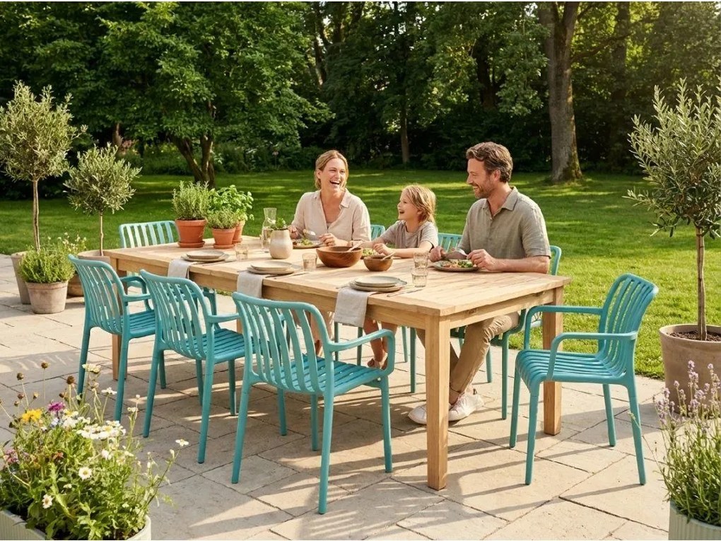 Plastowe krzesło TREGO z podłokietnikami, niebieskie