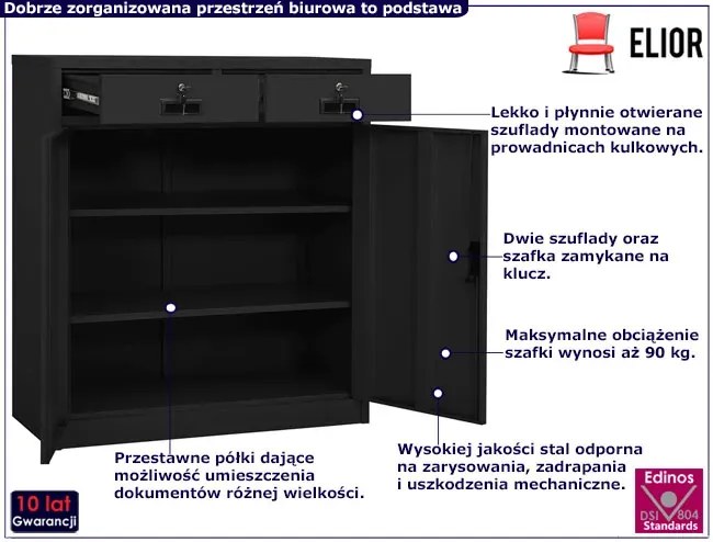 Antracytowa szafka biurowa z szufladami - Nollo