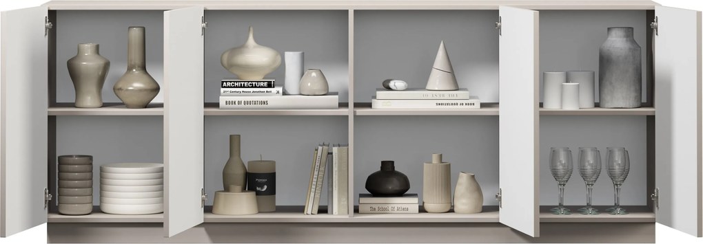 Komoda Lorini 200 cm czterodrzwiowa - kaszmir / czarne uchwyty T-bar