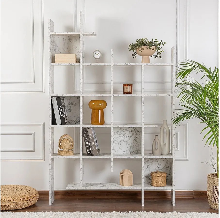 Regał na książki – 122 cm x 188 cm x 25,5 cm – Marmur Carrara – Płyta wiórowa pokryta melaminą