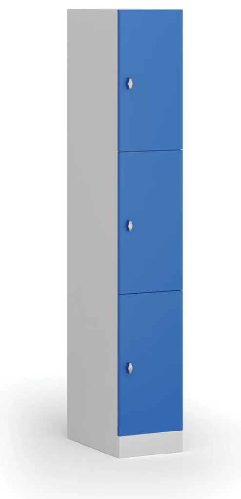 Szafka skrytkowa S1, 3 schowki, 1850 x 300 x 500 mm, zamek obrotowy, drzwi niebieskie