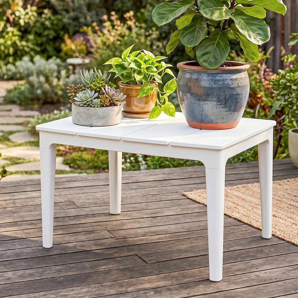 Outsunny Stolik Pomocniczy 70 x 53 cm Odporny na Warunki Atmosferyczne z Tworzywa Sztucznego, Prostokątny, Udźwig 35 kg, Kremowobiały | Aosom PL