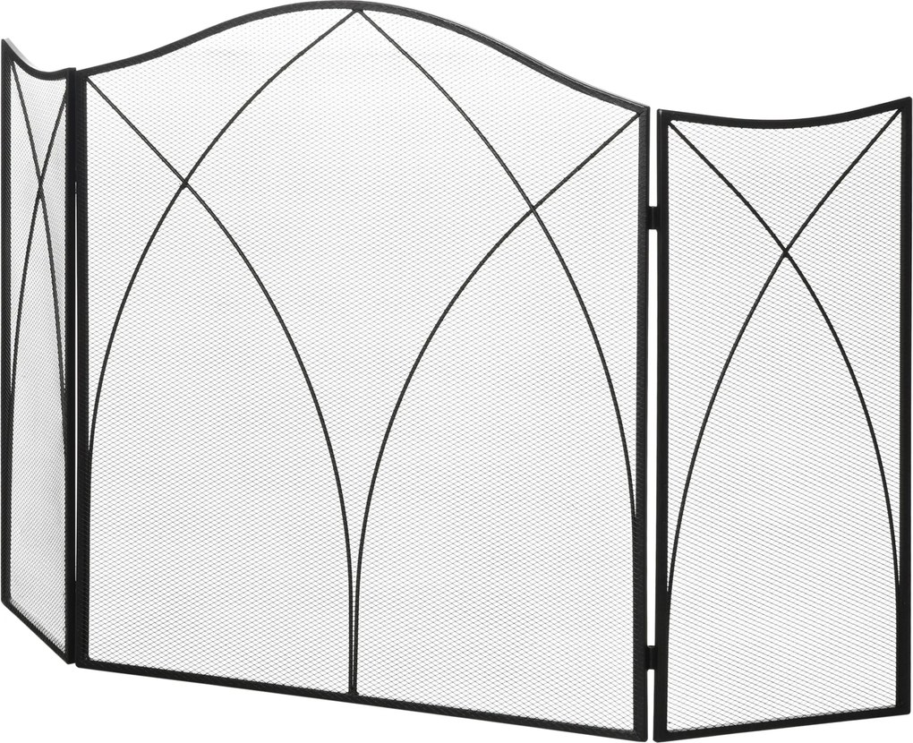 HOMCOM Osłona na kominek, trzykrotnie składana, struktura metalowa, powłoka, 126x2x76 cm, Czarna