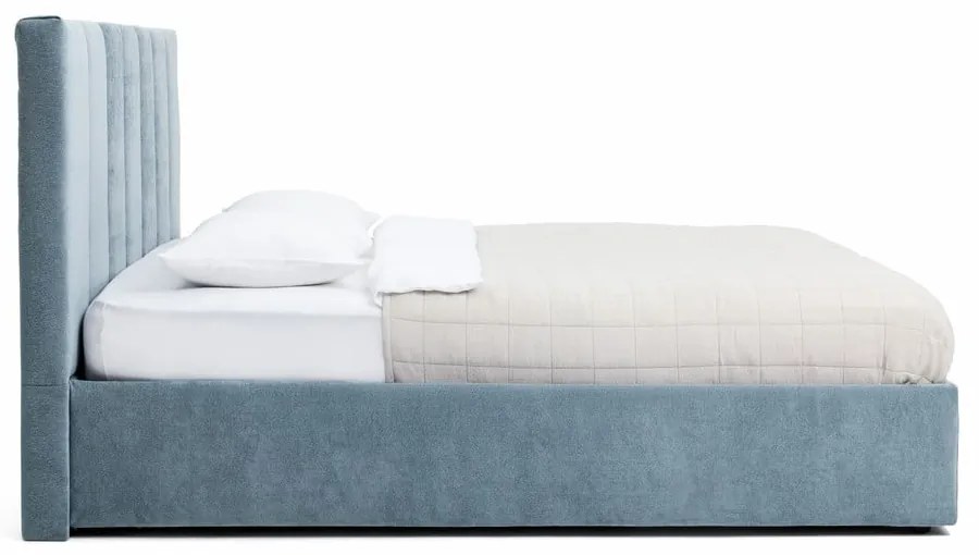 Niebieskie tapicerowane łóżko dwuosobowe ze schowkiem z materacem i stelażem 160x200 cm Thessa Bold Line – Bonami Selection
