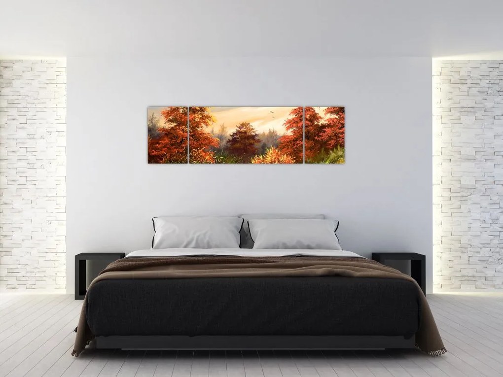 Obraz rzeki w jesiennym krajobrazie, obraz olejny (170x50 cm)