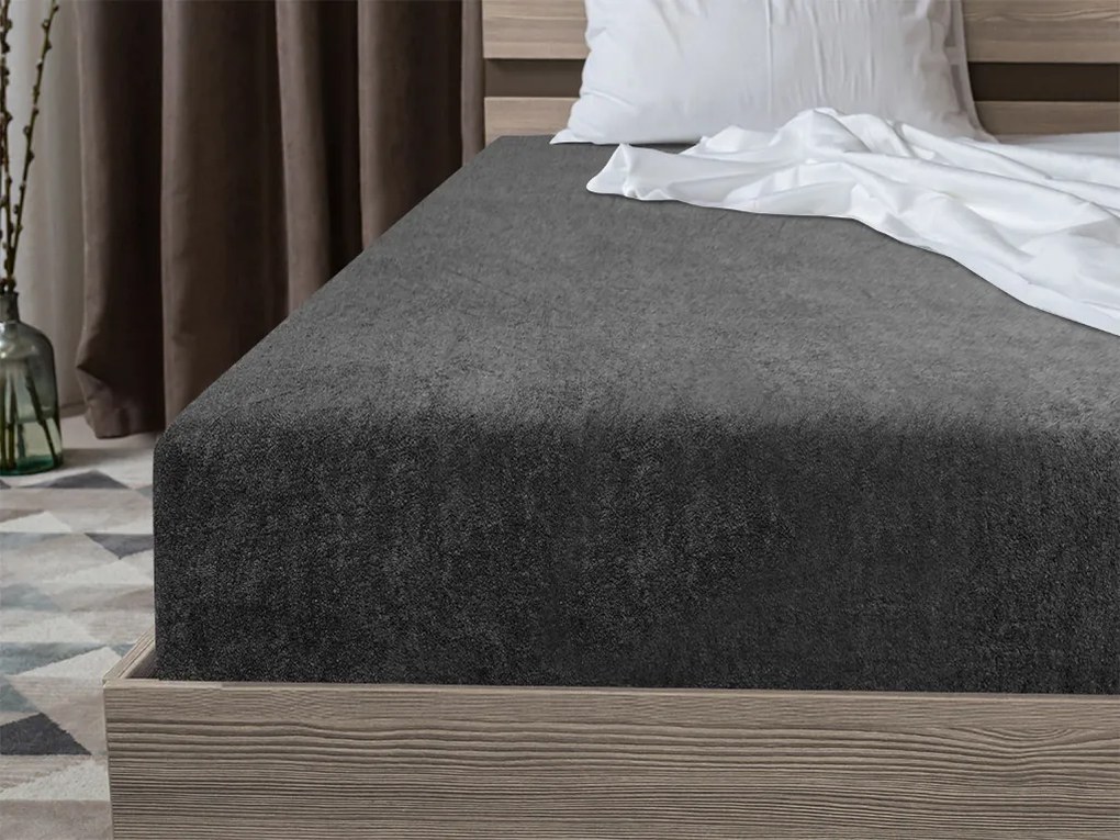 PrzytulneMieszkanie.pl Ekskluzywne prześcieradło frotte ciemnoszare 90 x 200 cm