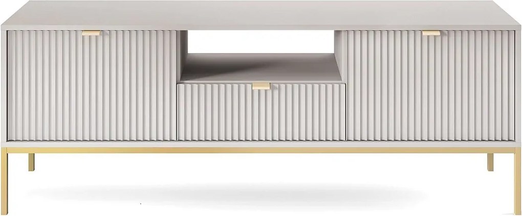 Szafka RTV: 1 szuflada, 2 drzwi, szary, złoty, 154 x 56 x 39 cm, złote uchwyty