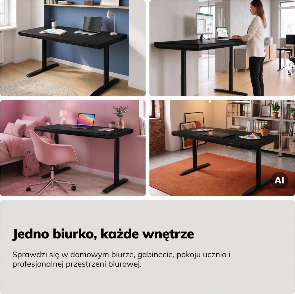 Biurko elektryczne z regulacją wysokości Ellis 140x70 cm, kolor czarny
