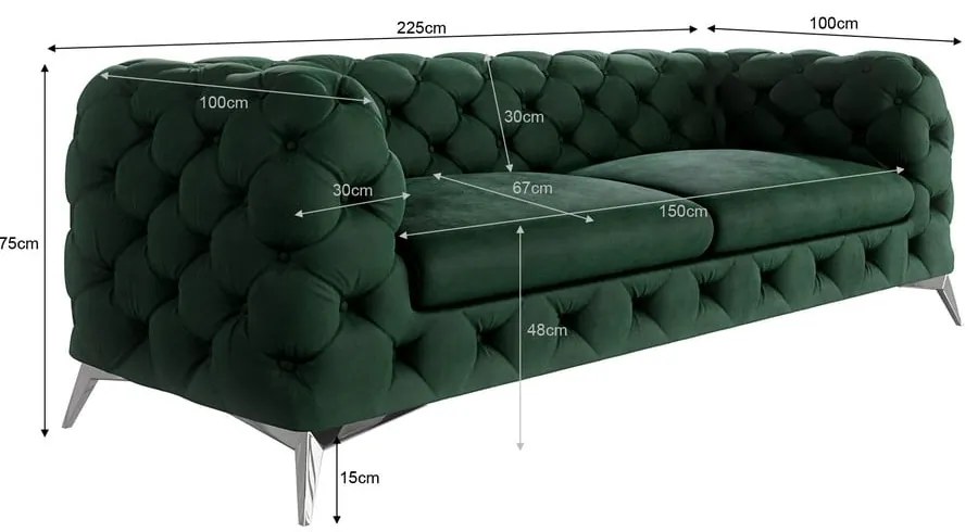 Ciemnozielona aksamitna sofa 225 cm Chelsea – Ropez