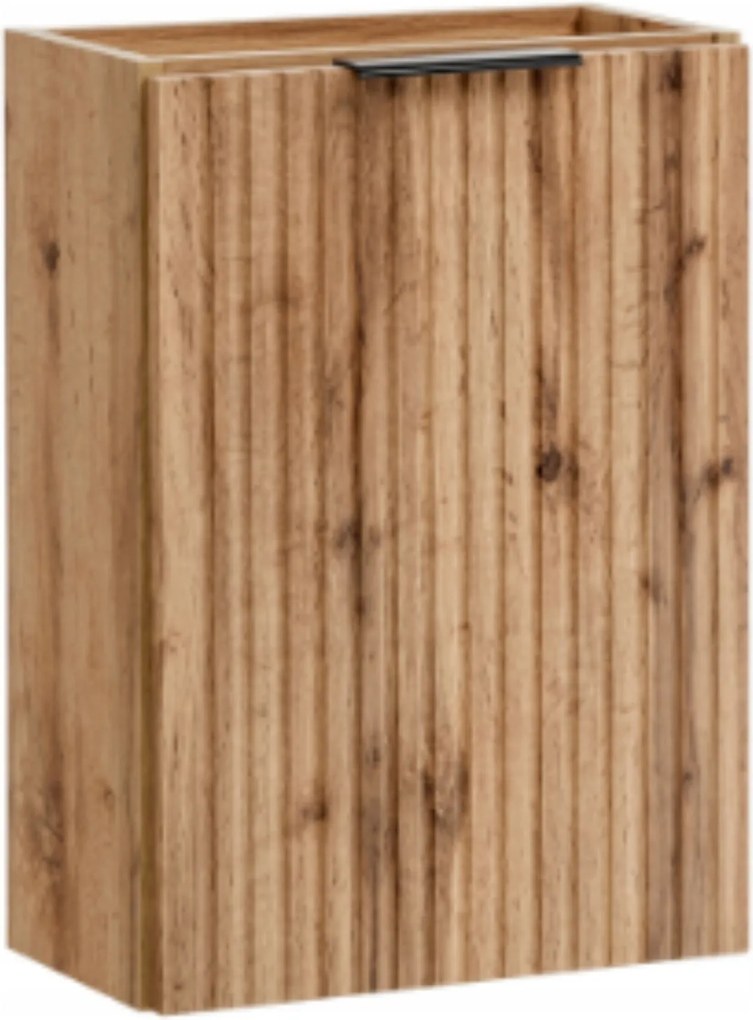 Szafka wisząca w kolorze naturalnego drewna ryflowane fronty z białą umywalką 40 x 22 cm ASTROS Light Oak