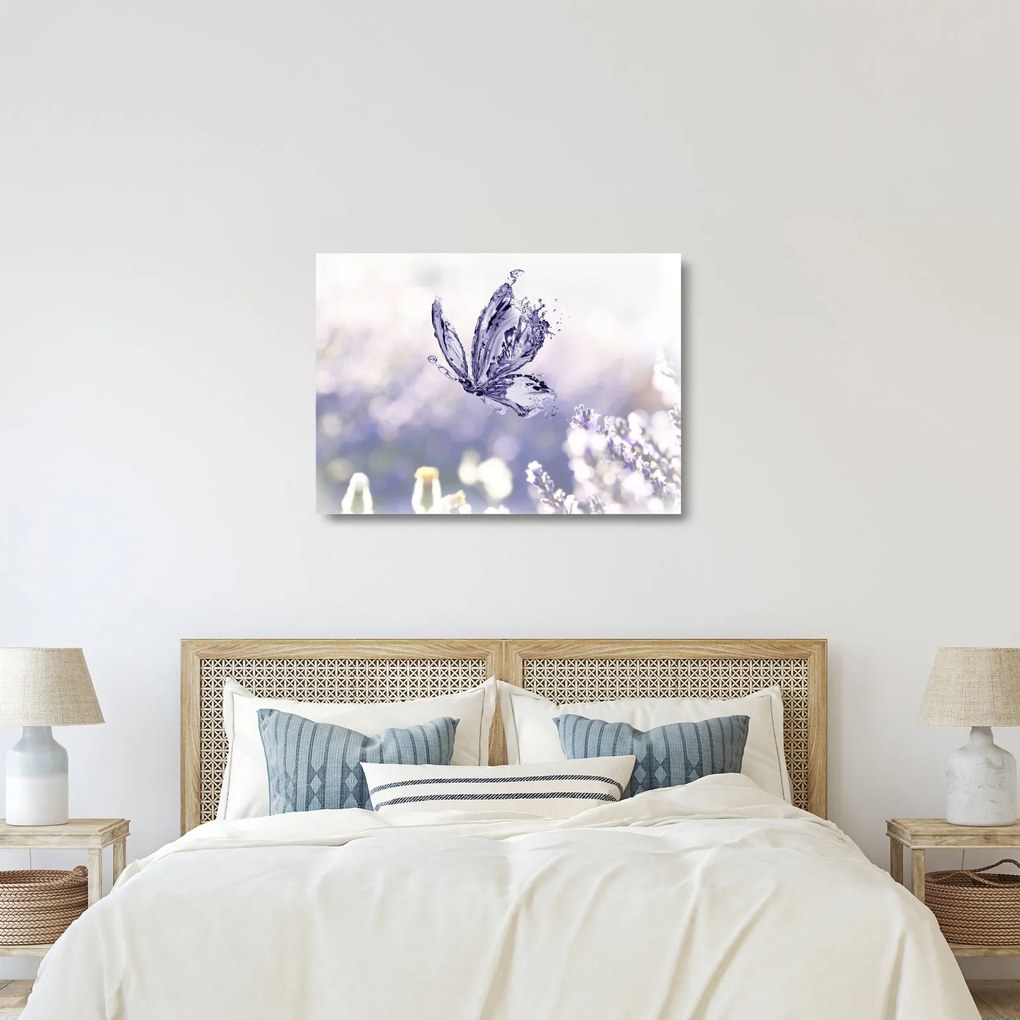 Obraz na szkle - Motyl i lawenda (70x50 cm)